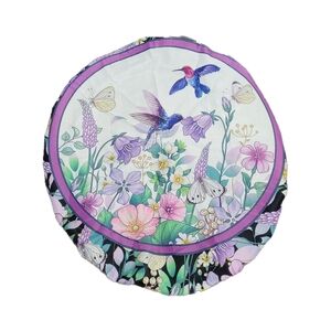Hummingbird Floral Round Fitted Tablecloth with Elastic Waterproof Fitted Purple